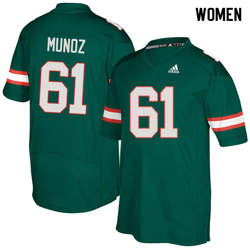 Women Miami Hurricanes #61 Jacob Munoz College Football Jerseys Sale-Green